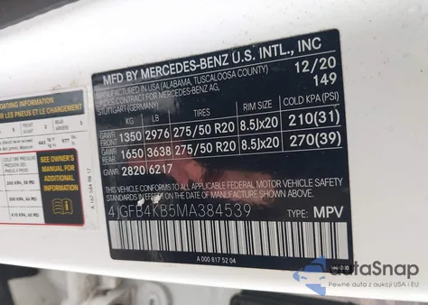 2021 Mercedes-Benz Gle 350 4Matic из США, поврежденный, VIN 4JGFB4KB5MA384539